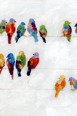 Oiseaux colorés sur des fils
