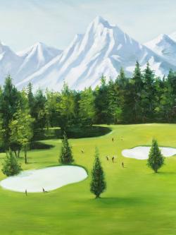Golf course with mountains view