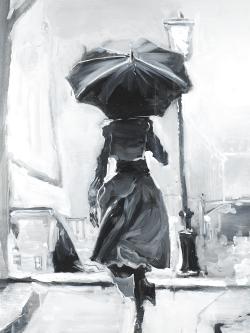 Woman running in the rain