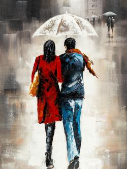 Quiet walk in couple in the rain
