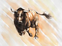 Bull running watercolor