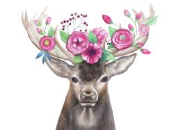 Deer head with flowers