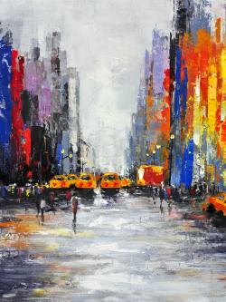 Color spotted street with taxis