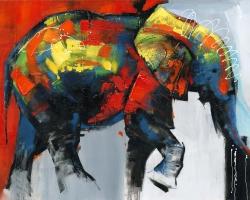 Abstract and colorful elephant in motion