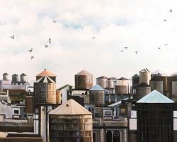 Water towers with birds