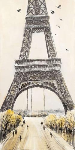 Eiffel tower with flying birds