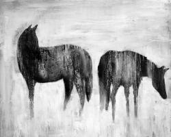 Silhouettes de chevaux dans la brume