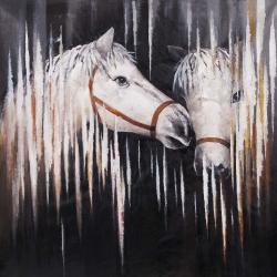 Two white horses kissing