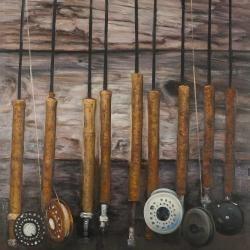 Fishing rods on wood