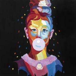 Colorful audrey hepburn portrait with bubblegum