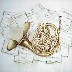 Horn on music sheet