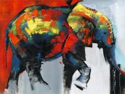 Abstract and colorful elephant in motion
