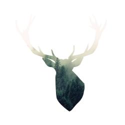 Deer head with green landscape shape