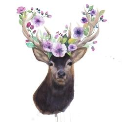 Roe deer head with flowers