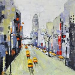 Gray street with yellow and red accents