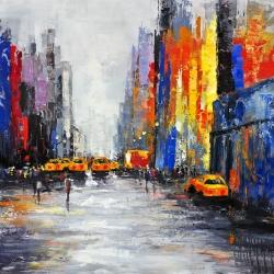 Color spotted street with taxis