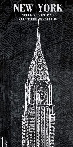 Chrystler tower sketch with a map in background