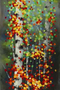 Colorful dotted leaves birches