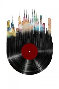 Abstract city on a vinyl disk