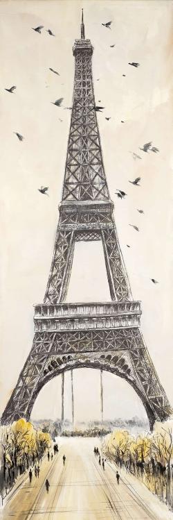 Eiffel tower with flying birds