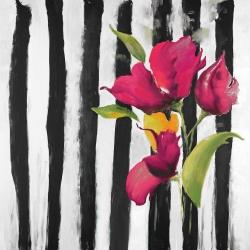 Flowers on black and white stripes