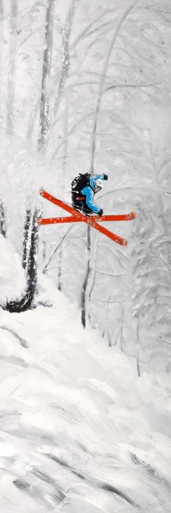 Man skiing in steep offpiste terrain