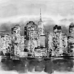 Buildings in a watercolor cityscape