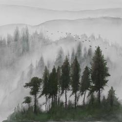 Mountains landscape in dark watercolor