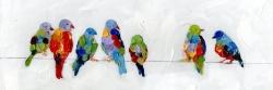Oiseaux colorés sur des fils