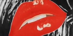 Kissable glossy lips on a black background