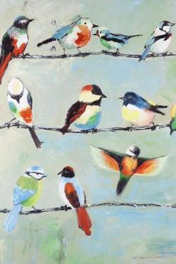 Small abstract colorful birds