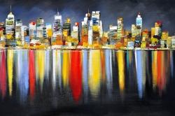 Colorful reflection of a cityscape by night