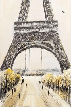 Eiffel tower with flying birds