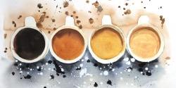 Four cups of coffee with paint splash