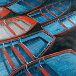 Petits canoës bleu et rouge