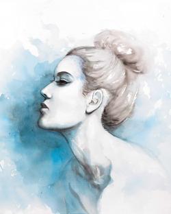 Watercolor abstract girl profile view