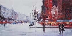 Black and red street scene