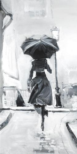 Woman running in the rain