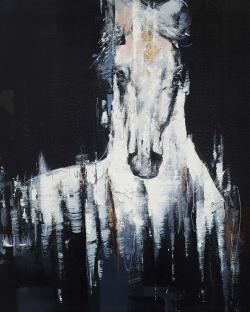 Abstract white horse on black background