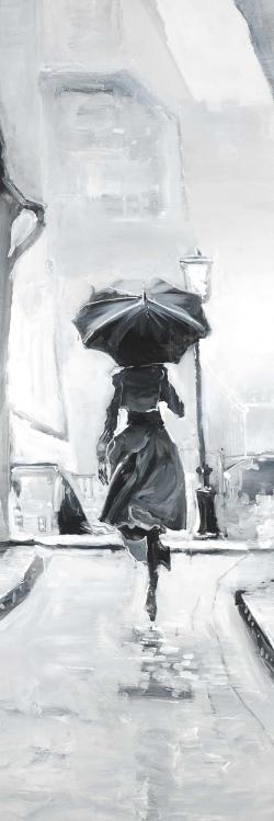 Woman running in the rain