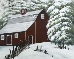Red barn in snow