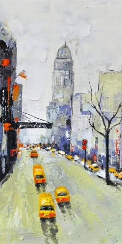 Gray street with yellow and red accents