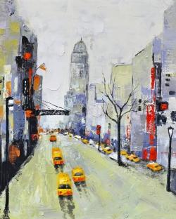Gray street with yellow and red accents