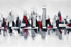 Gray and red cityscape