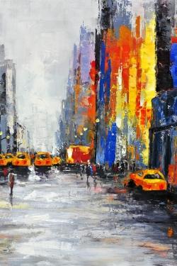 Color spotted street with taxis