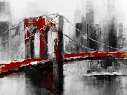 Abstract and red brooklyn bridge