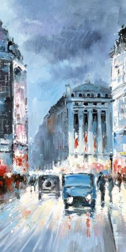 Abstract red and blue city