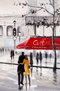Couple walking near a coffee shop