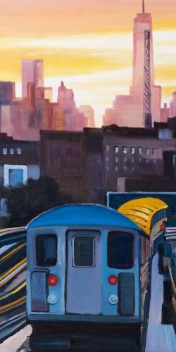 Coucher de soleil sur le métro à new-york