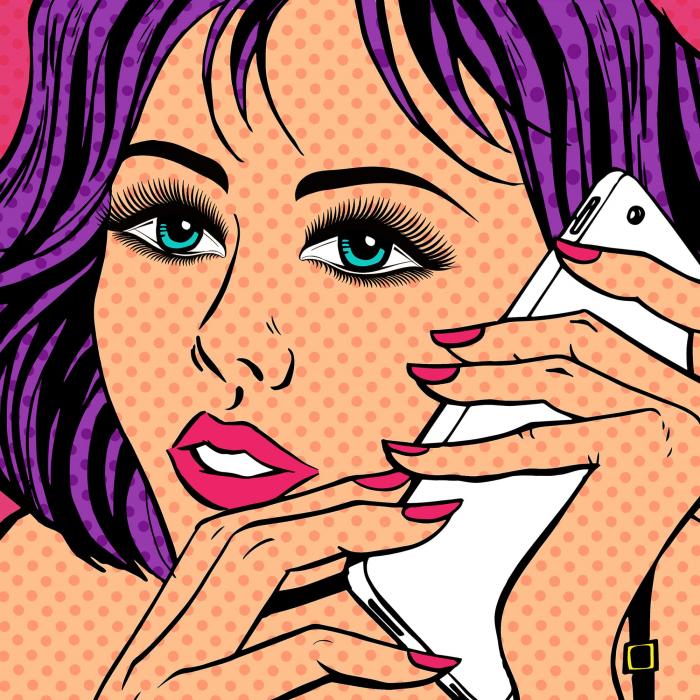 Pop art style lady on phone